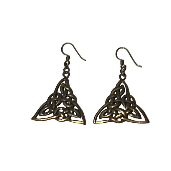 Vintage Copper Celtic Knot Triquetra Trinity French Hook Irish Earrings - Picture 7 of 7